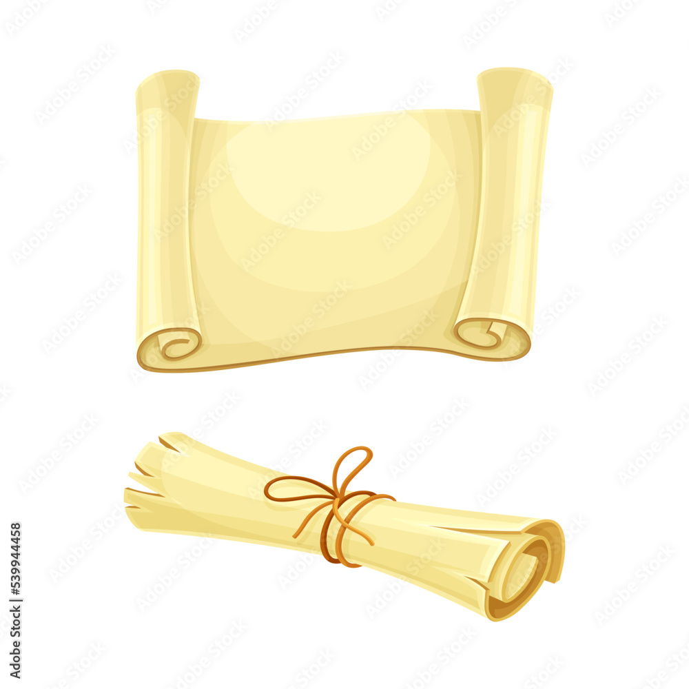Poster old scroll or roll of papyrus, parchment or paper containing writing vector set
