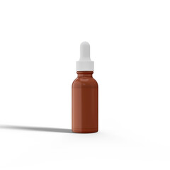 Amber glass cosmetic serum bottle 3d render illustration