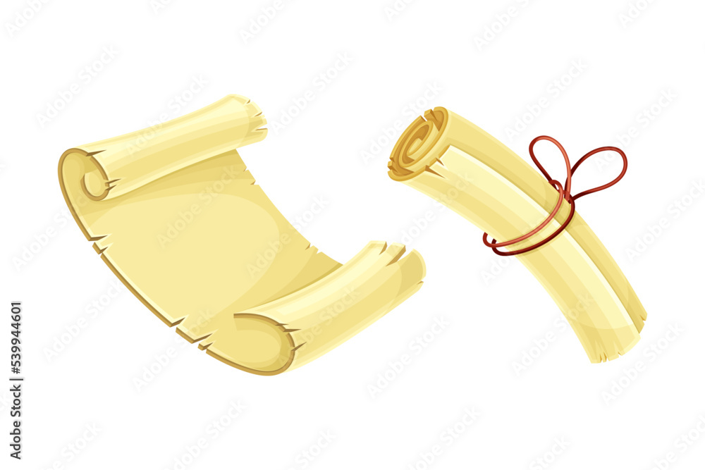 Poster old scroll or roll of papyrus, parchment or paper containing writing vector set