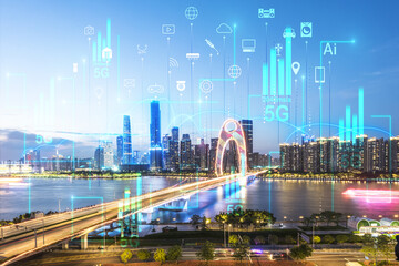 Fototapeta na wymiar Image of 5g Internet of Things concept in Guangzhou, China