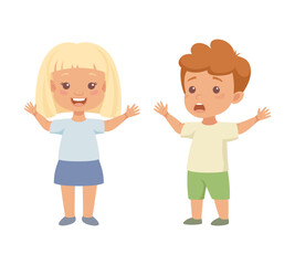 Little Boy and Girl Having Different Face Emotion and Gesture Vector Set