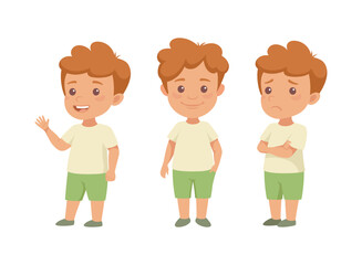 Little Redhead Boy Having Different Face Emotion and Gesture Vector Set