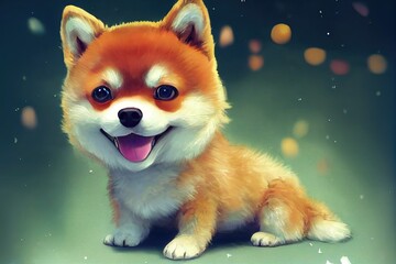 Obraz premium A Shiba Inu dog experiencing springtime bliss. The symbol of a famous cryptocurrency, as well. 3D illustration with copy space.