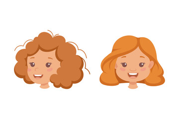 Little Redhead Girl Character Face Feeling Different Emotion Vector Set