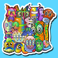 Cute monster cartoon doodle design sticker