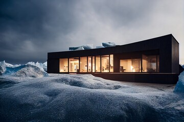 Modern house villa at a glacier