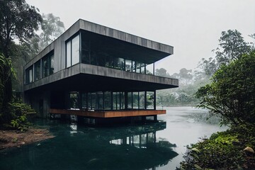 Modern design house in the rainforest jungle 