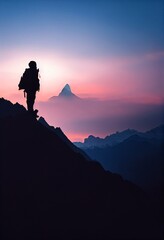 silhouette of a person in the mountains