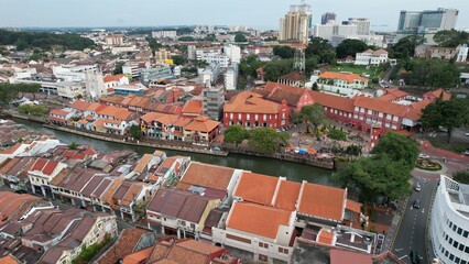 Fototapeta na wymiar Malacca, Malaysia - October 16, 2022: The Historical Landmark Buildings and Tourist Attractions of Malacca