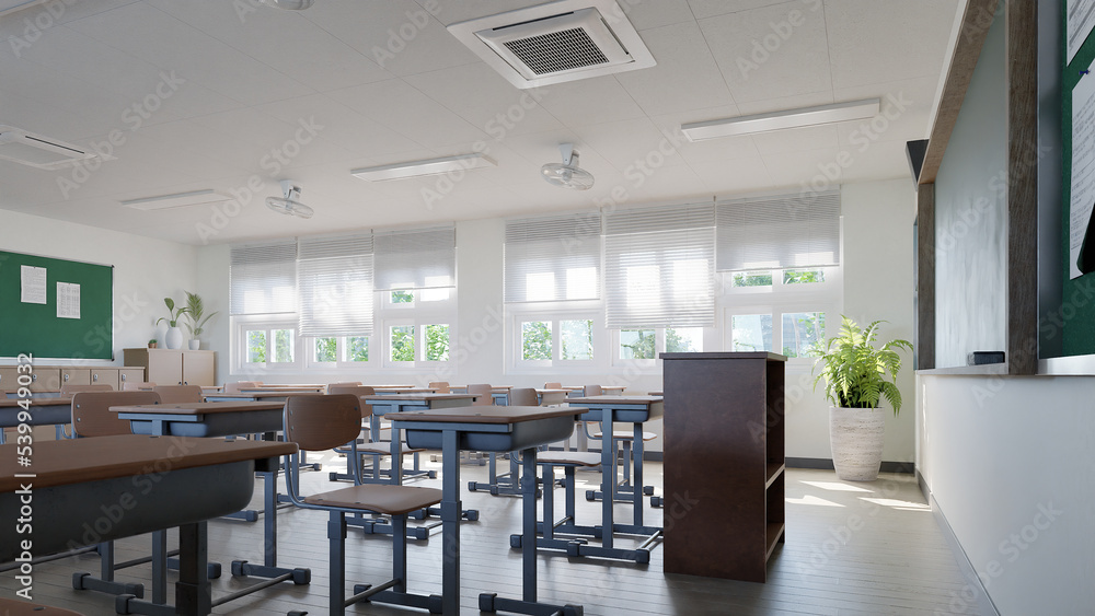 Poster classroom without student, 3d rendering