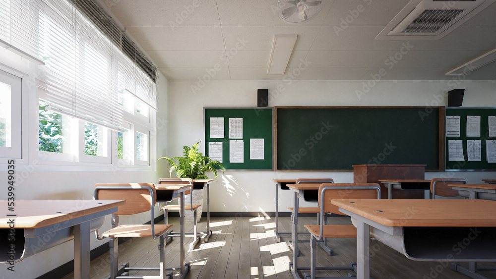 Poster classroom without student, 3d rendering