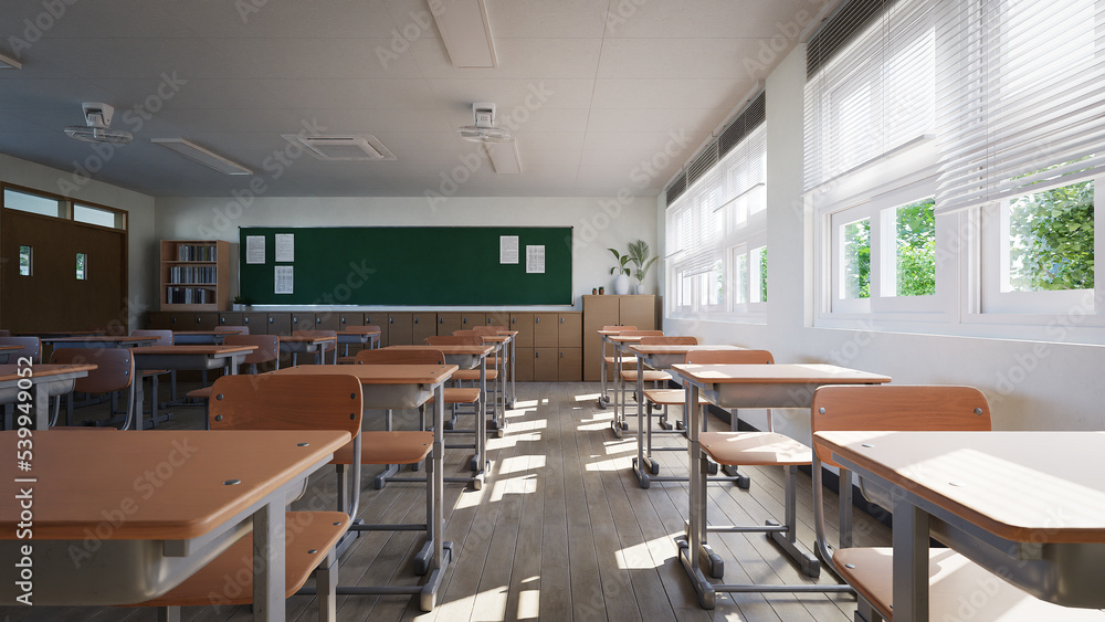 Aufkleber classroom without student, 3d rendering