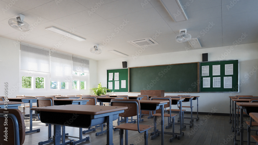 Poster classroom without student, 3d rendering