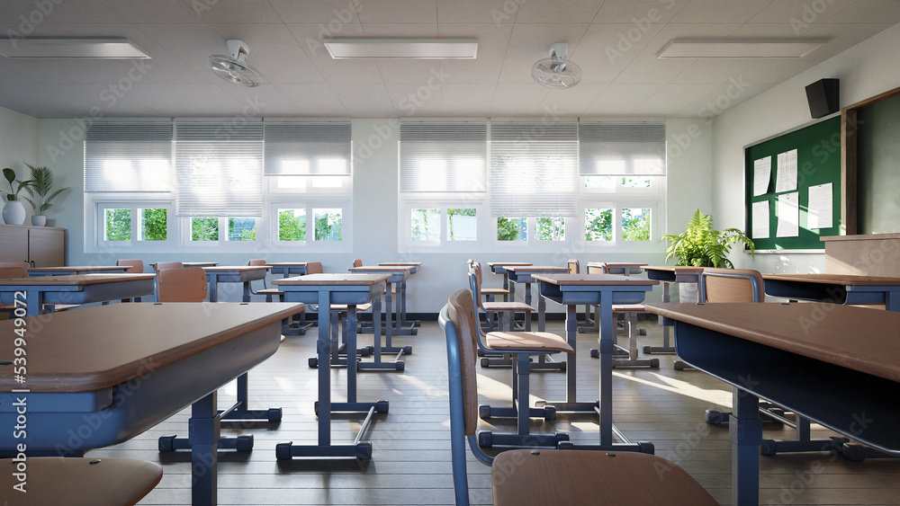 Poster classroom without student, 3d rendering