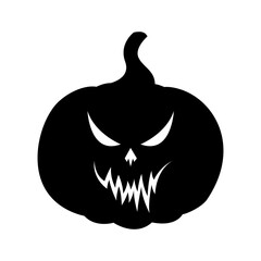 Black silhouette of halloween pumpkin with scary toothy smiling face, vector illustration. Frightening pumpkin for the holiday, drawing for a tattoo