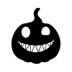 Black silhouette of halloween pumpkin with scary toothy smiling face, vector illustration. Frightening pumpkin for the holiday, drawing for a tattoo