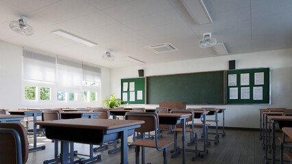 classroom without student, 3d rendering