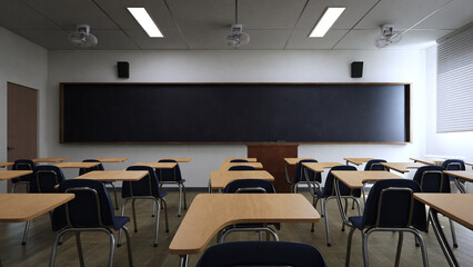 empty classroom without student, 3d rendering