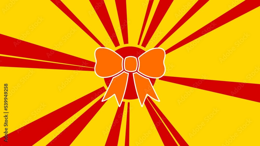 Aufkleber bow symbol on the background of animation from moving rays of the sun. large orange symbol increases