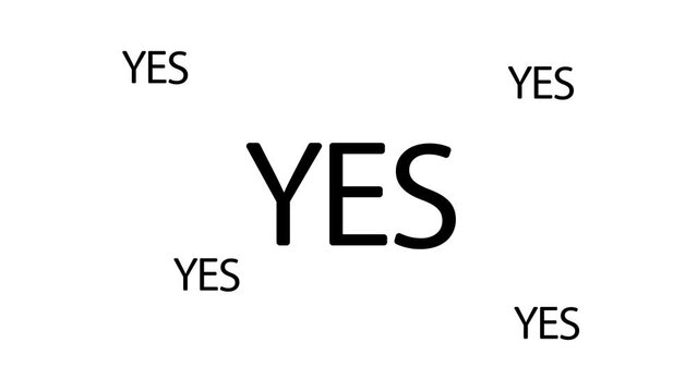 Zoom in and out animation the yes symbol. Large black symbol in the center and four small symbols around. Seamless looped 4k animation on white background