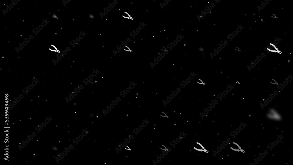 Poster template animation of evenly spaced pliers symbols of different sizes and opacity. animation of tran