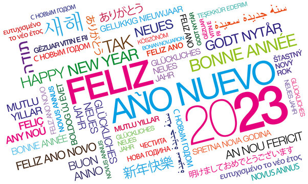 Feliz año nuevo deseos tarjetas colores 2023
