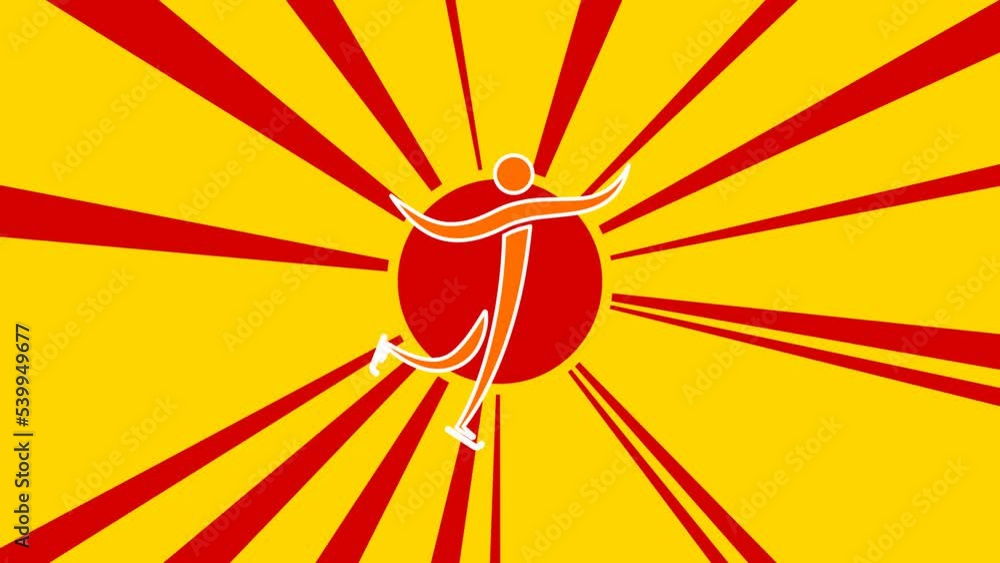 Poster figure skating symbol on the background of animation from moving rays of the sun. large orange symbo