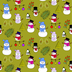 Vector seamless christmas symbol pattern, with stylish snowman