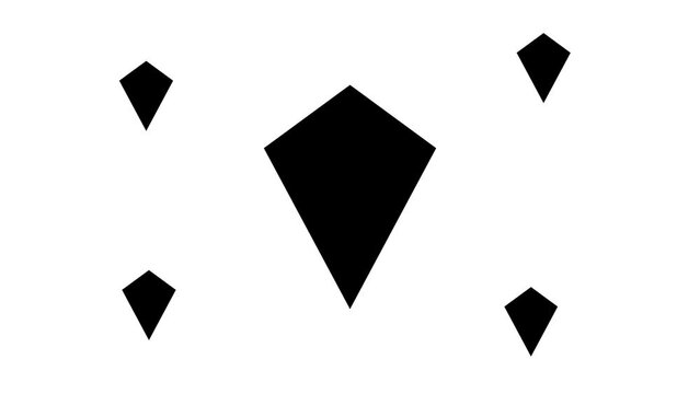 Zoom in and out animation the kite symbol. Large black symbol in the center and four small symbols around. Seamless looped 4k animation on white background