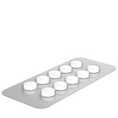 3d rendering illustration of circular pills in blister pack