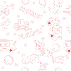 Pattern of children's toys in the style of outline. Vector