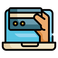 online credit payment laptop shopping filled outline icon