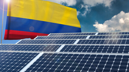 Solar panel, photovoltaic, alternative electricity source - concept of sustainable resources renewable energy Green energy sustainability power flag wave sunset