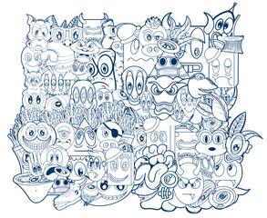 Doodle background cute monster vector design