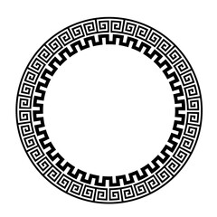 Greek round frame. Ancient Greek key black frame pattern, round antique border from Greece