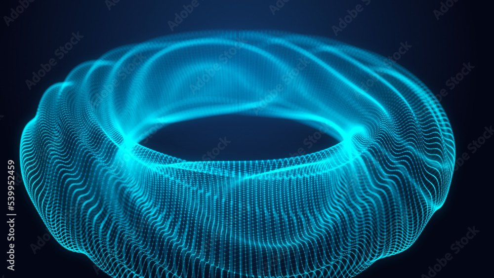 Poster abstract geometric figure made of digital particles. network connection. a large data structure of b