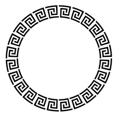 Greek round frame. Ancient Greek key black frame pattern, round antique border from Greece