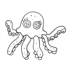 Isolated vector illustration of funny octopus. Cute thin line icon for design, cover etc.