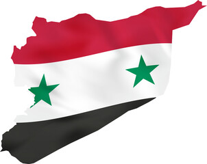 Syria map with waving flag.