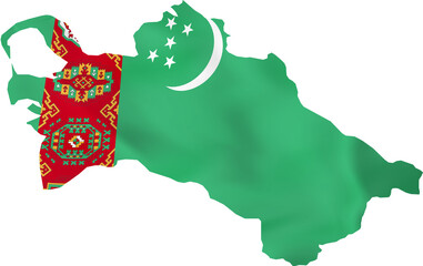 Turkmenistan map with waving flag. - obrazy, fototapety, plakaty