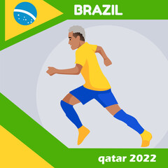 World cup character illustration of qatar, country of brazil with its country flag