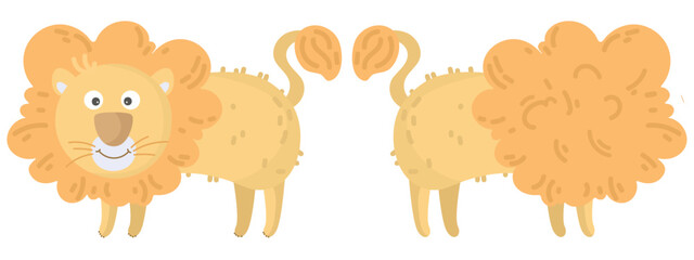 Vector cartoon Lion. African animal. funny kind lion. Funny cute charater. Adorable little african animal for fashion print, kids wear, nursery, poster, invitation front and back