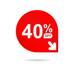 Special offer sale red tag. Discount offer price tag, retail promotion campaign symbol, sale promo marketing, 40% discount sticker, shopping day promotional offer. 40 percent off, vector eps10