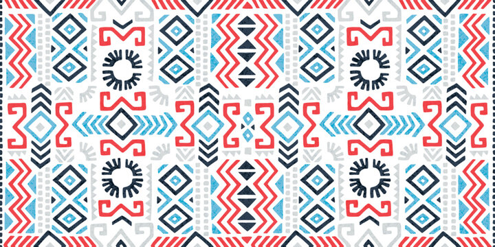 Seamless geometric pattern. Ethnic and tribal motifs. Ornament for carpets, blankets, home textiles. Vintage grunge texture. Vector illustration.