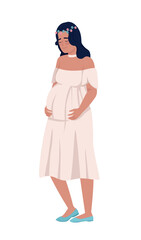 Pretty pregnant lady semi flat color vector character. Editable figure. Full body person on white. Motherhood simple cartoon style illustration for web graphic design and animation
