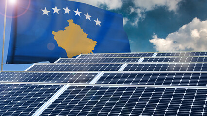 Solar panel, photovoltaic, alternative electricity source - concept of sustainable resources renewable energy Green energy sustainability power flag wave sunset