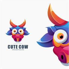 cute cow colorful logo design