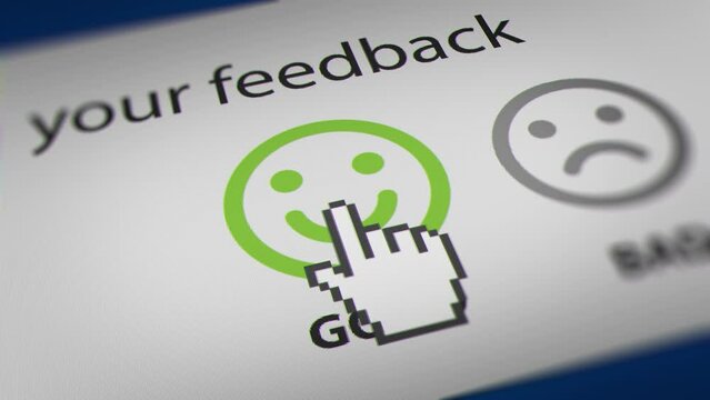 Mouse Cursor Clicking Satisfied Button (Positive Feedback) on Feedback Survey. All data on the Footage are Fictional, Created Especially for This Concept
