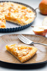 still life of fruit cake with almonds