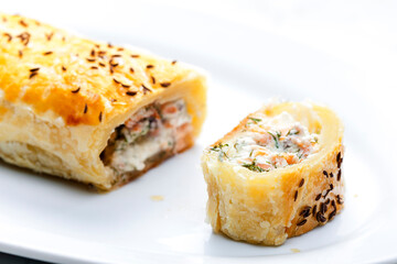 puff pastry filled with salmon, dill and cream cheese